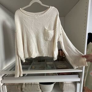American Eagle Creme Slouchy Crew Knit Lightweight Boho Beachy Sweater Size S